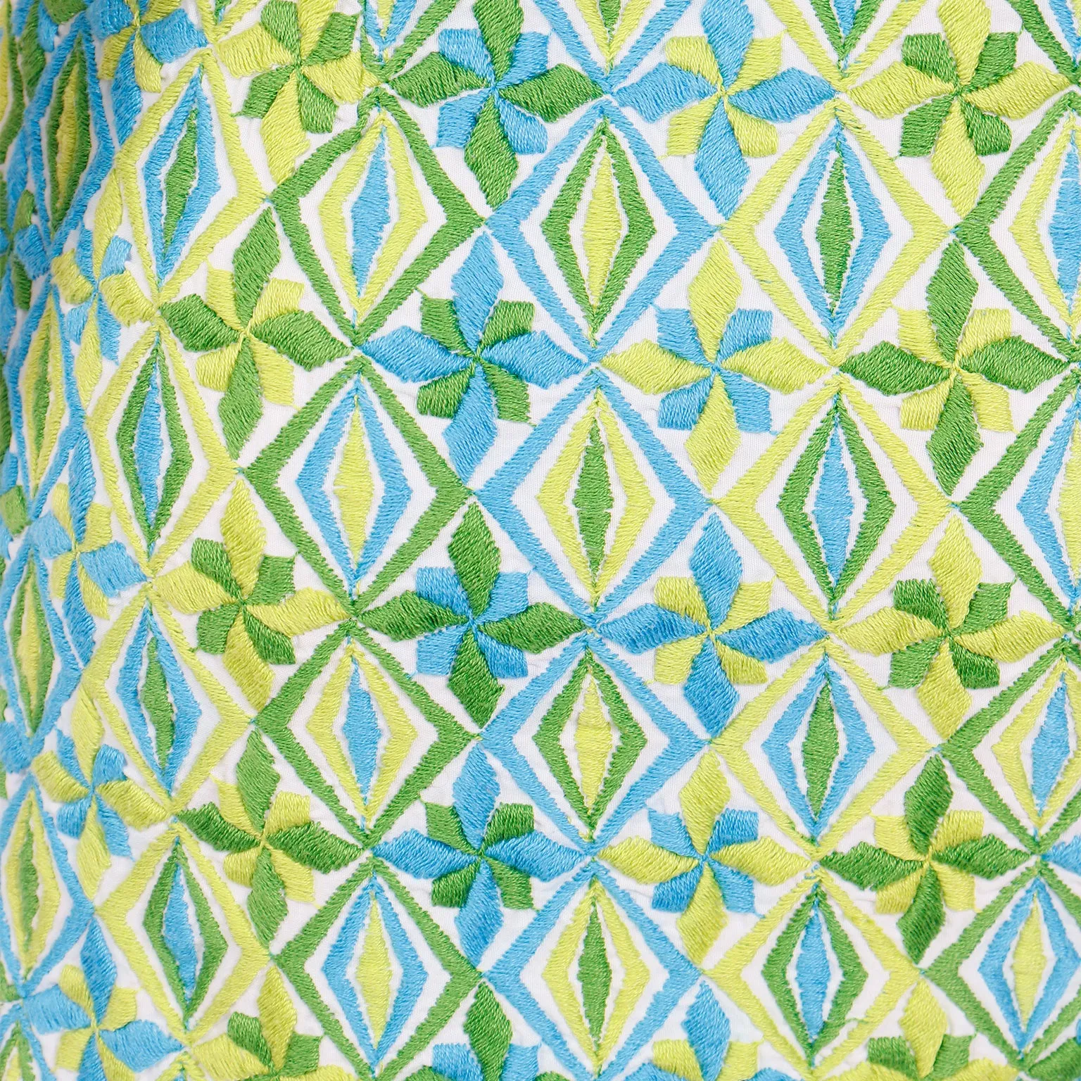 1960s Bill Atkinson Glen of Michigan Embroidered Green & Blue Dress