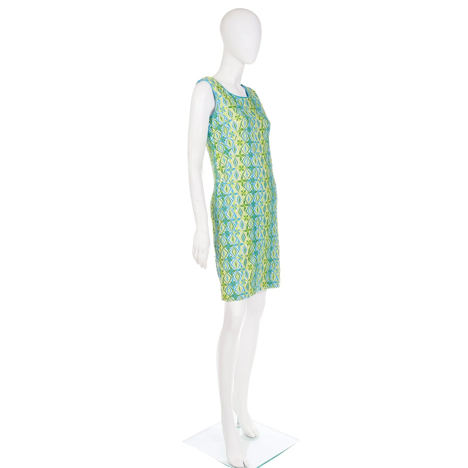1960s Bill Atkinson Glen of Michigan Embroidered Green & Blue Dress
