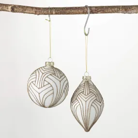5.75"H and 4.5"H Sullivans Art Deco Gold Ball Ornaments - Set of 2, White Christmas Ornaments 5.75"H and 4.5"H Sullivans Art Deco Gold Ball Ornaments - Set of 2, White Christmas Ornaments