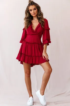 Albany Bell Sleeve Frill Dress Wine Albany Bell Sleeve Frill Dress Wine