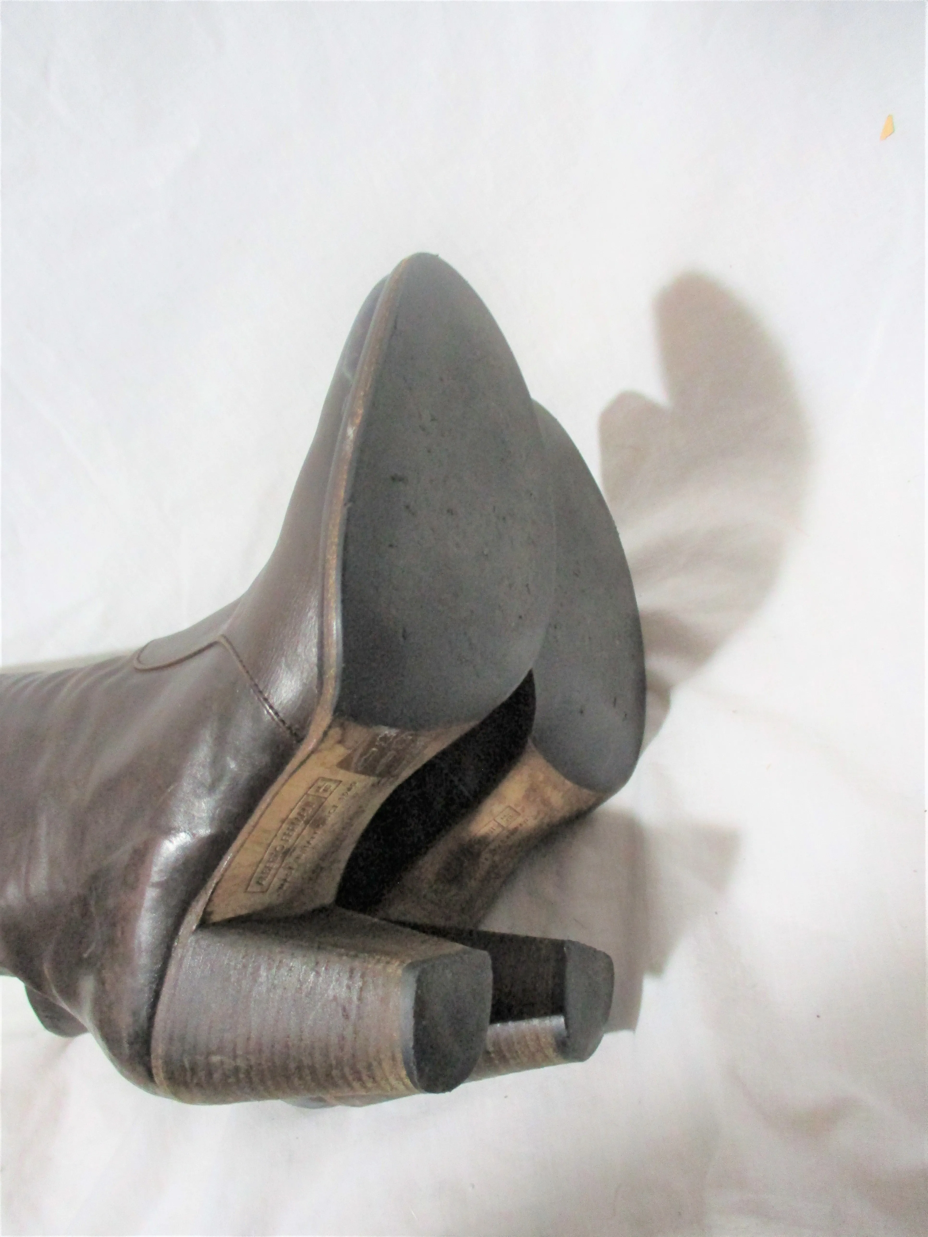 ALBERTO FERMANI 50TH ANNIVERSARY Limited Ed Leather High Heel Bootie Ankle Boot 37.5 BROWN