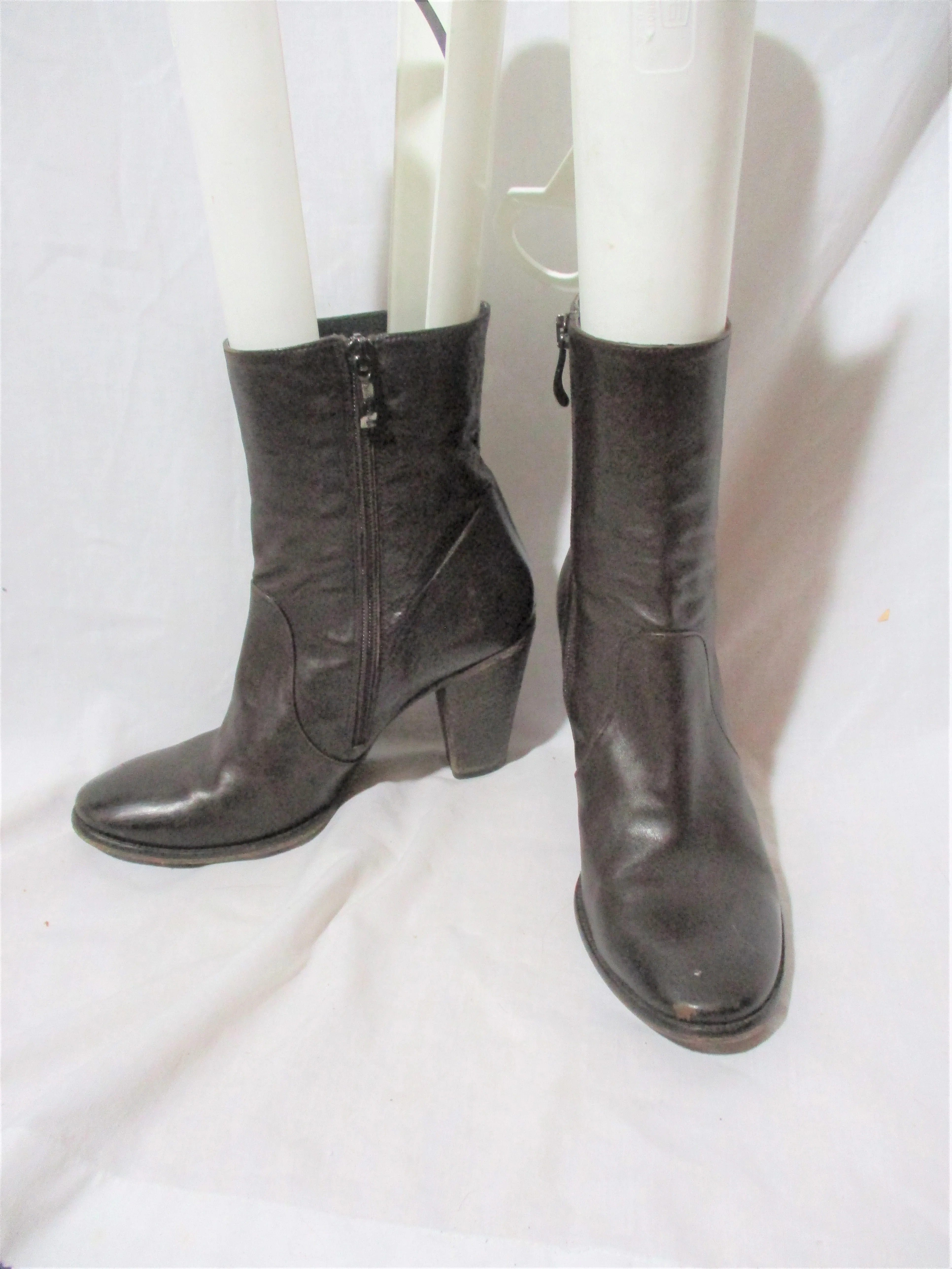 ALBERTO FERMANI 50TH ANNIVERSARY Limited Ed Leather High Heel Bootie Ankle Boot 37.5 BROWN