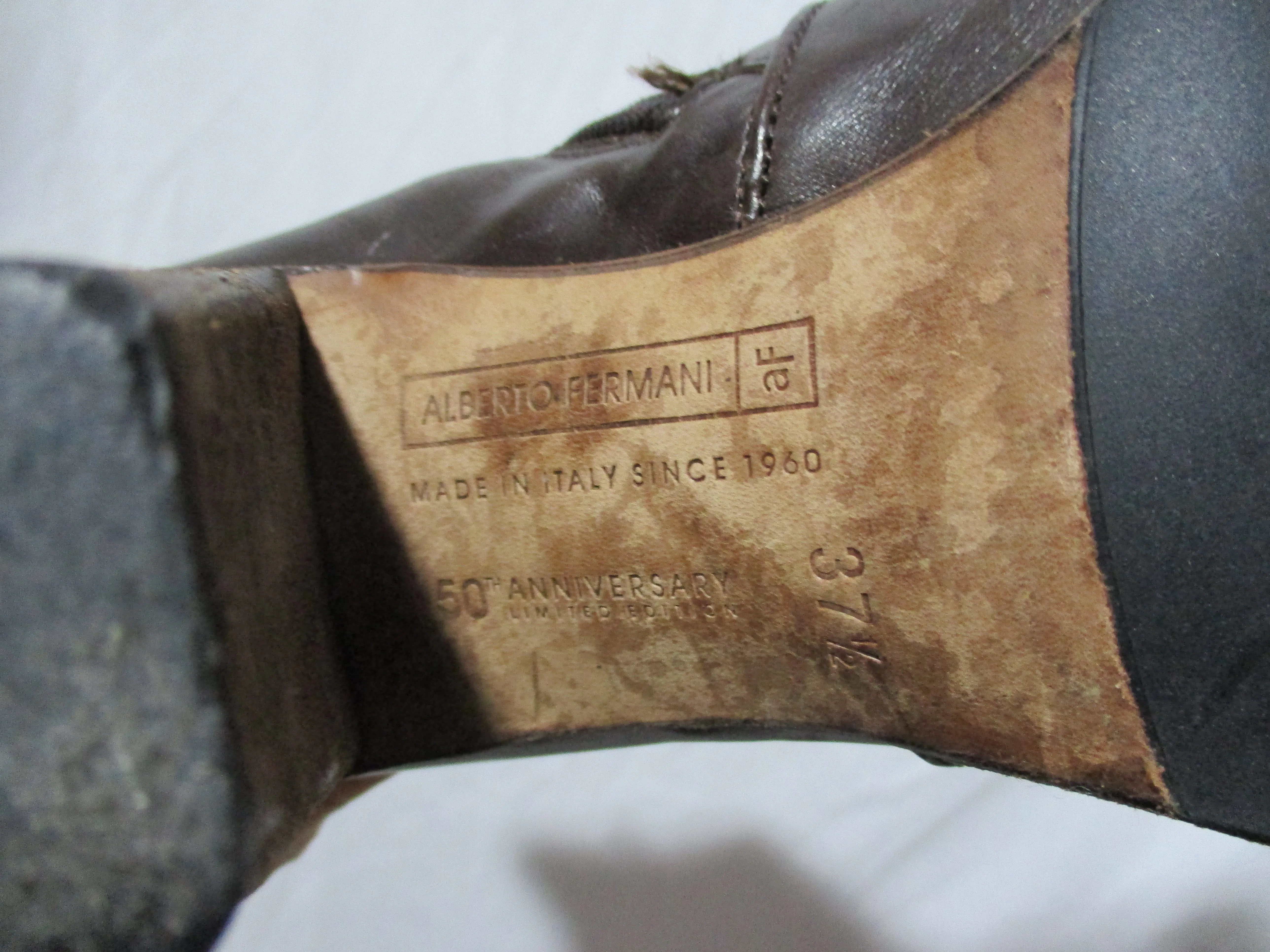 ALBERTO FERMANI 50TH ANNIVERSARY Limited Ed Leather High Heel Bootie Ankle Boot 37.5 BROWN