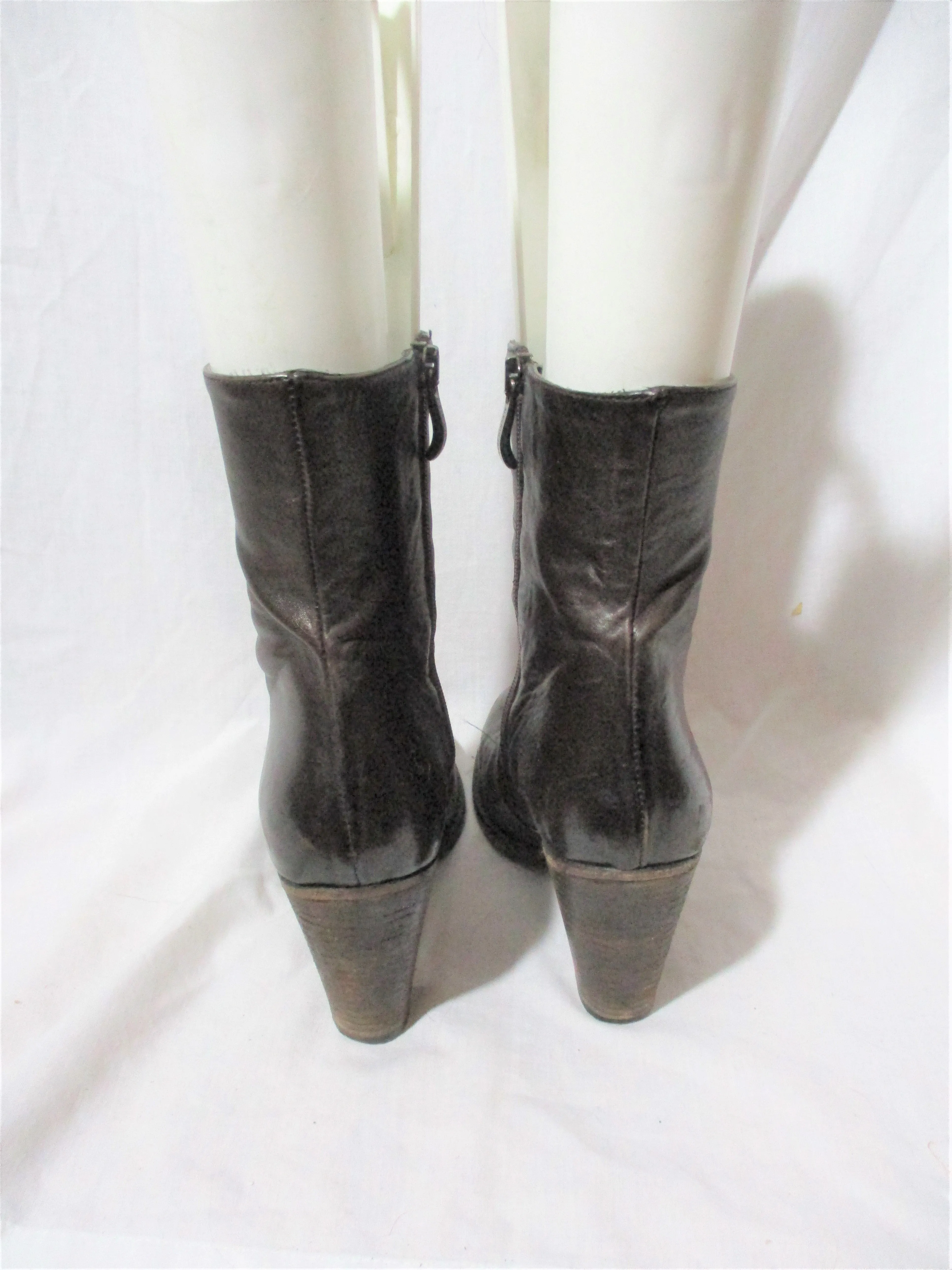 ALBERTO FERMANI 50TH ANNIVERSARY Limited Ed Leather High Heel Bootie Ankle Boot 37.5 BROWN