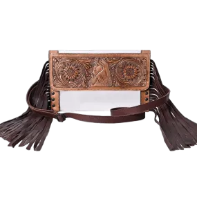 American Darling Ladies Floral Embossed & Fringed Brown Crossbody Bag ADBGZ717 American Darling Ladies Floral Embossed & Fringed Brown Crossbody Bag ADBGZ717