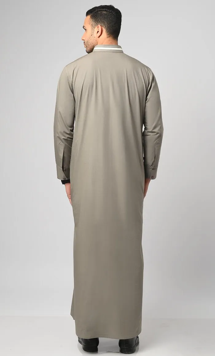 Arabic Neck Detailing Thobe Jubba For Men With Cuffs And Pockets