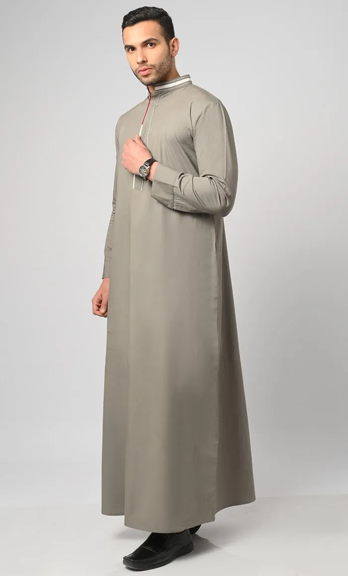 Arabic Neck Detailing Thobe Jubba For Men With Cuffs And Pockets