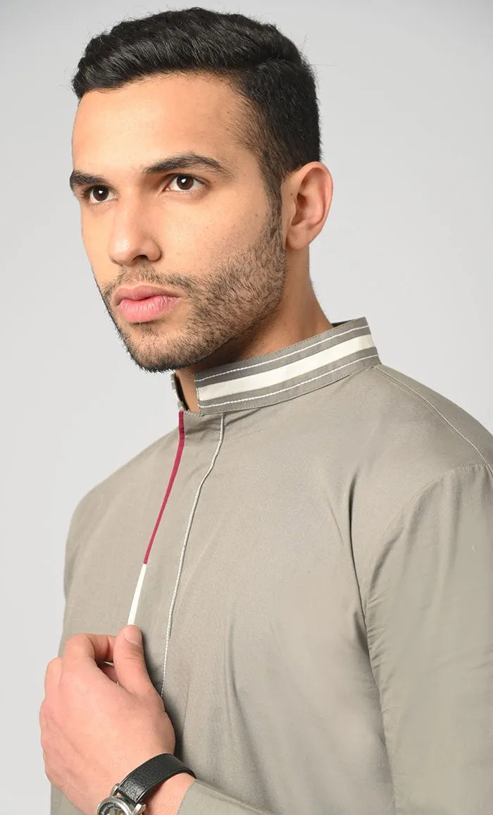 Arabic Neck Detailing Thobe Jubba For Men With Cuffs And Pockets