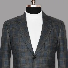 Bayoux Blue with brown Windowpane Wool Rich Blazer Bayoux Blue with brown Windowpane Wool Rich Blazer