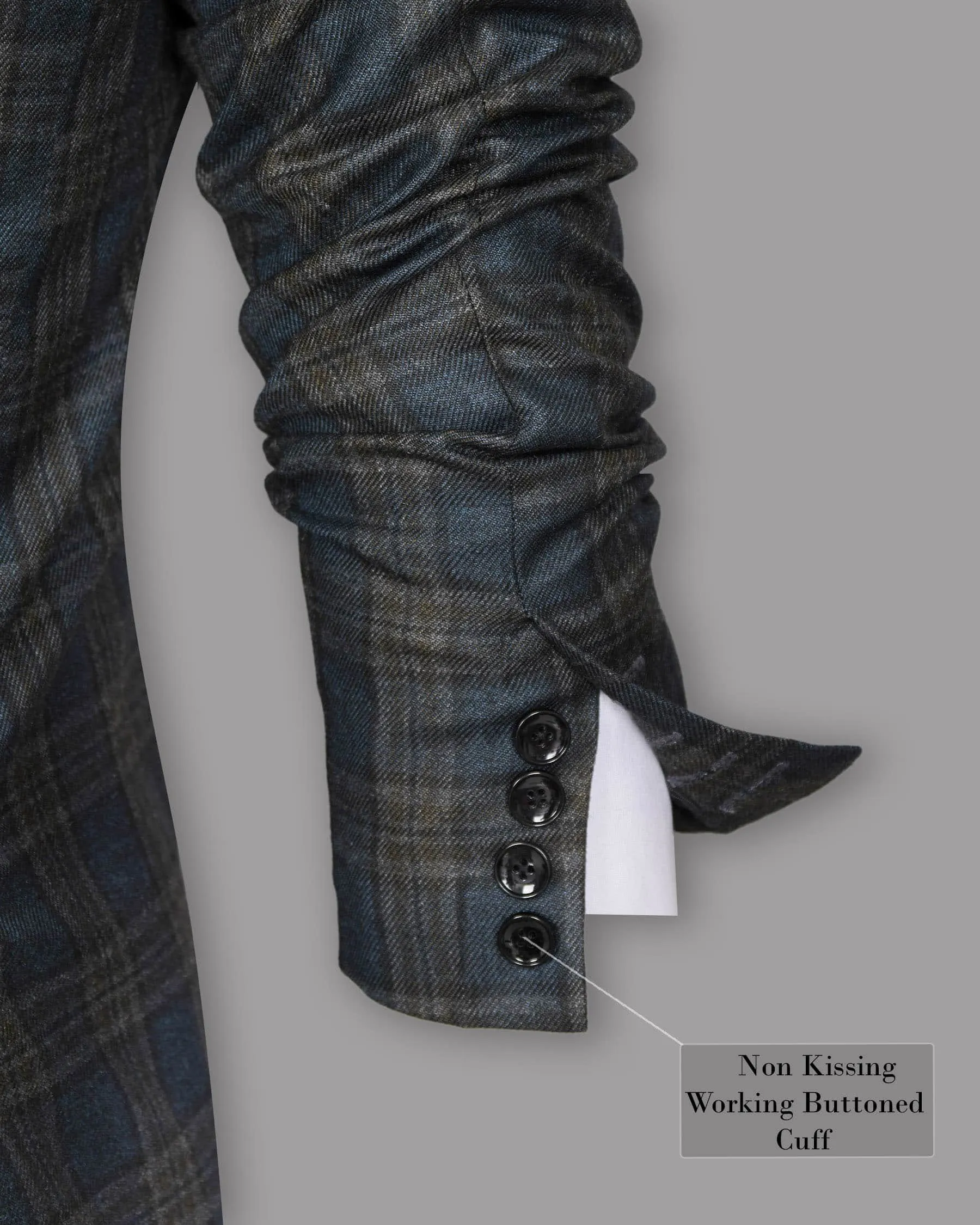 Bayoux Blue with brown Windowpane Wool Rich Blazer