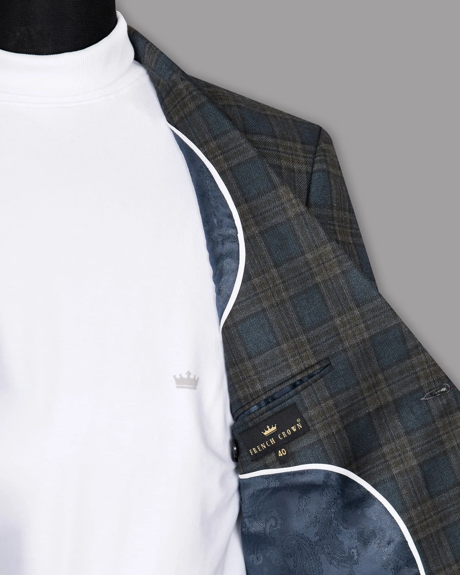 Bayoux Blue with brown Windowpane Wool Rich Blazer