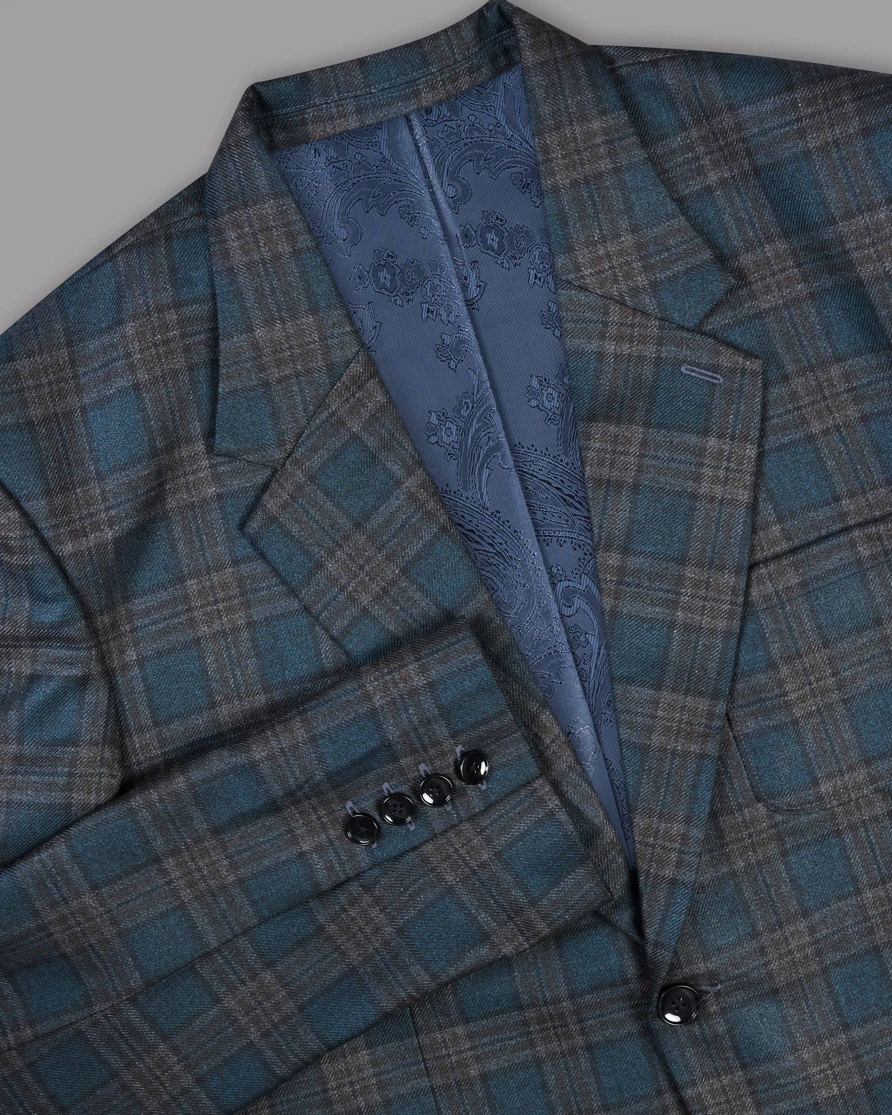 Bayoux Blue with brown Windowpane Wool Rich Blazer