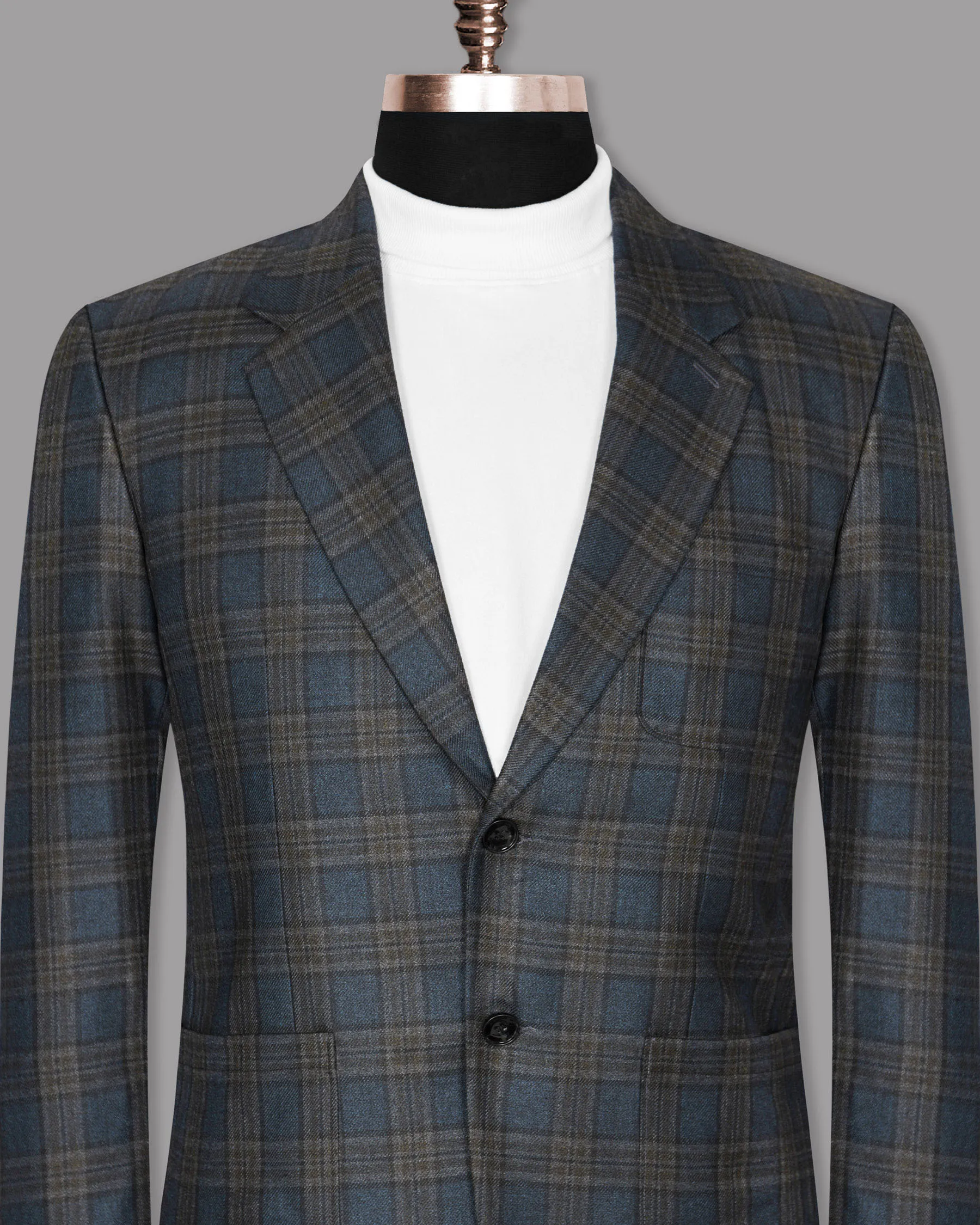 Bayoux Blue with brown Windowpane Wool Rich Blazer