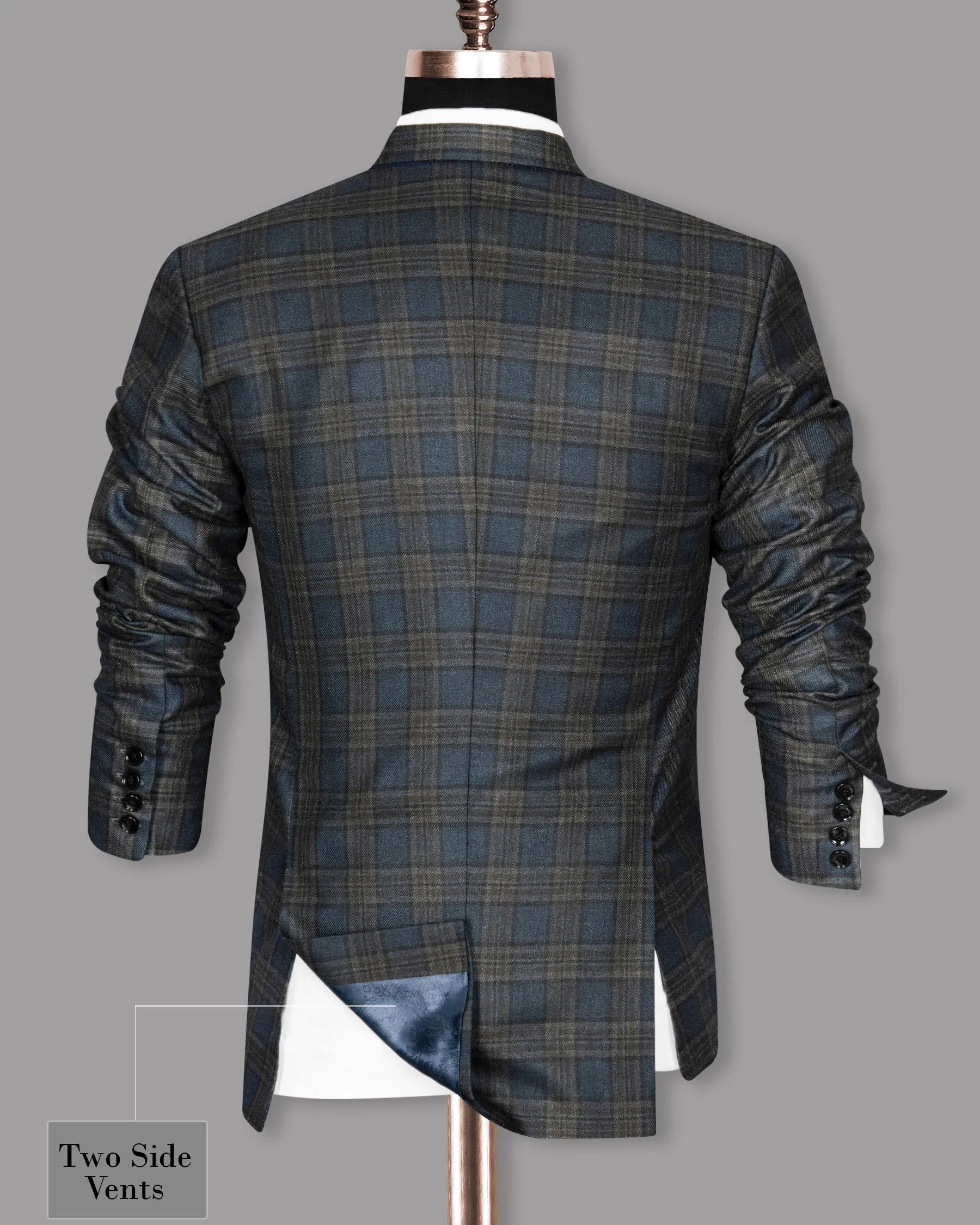 Bayoux Blue with brown Windowpane Wool Rich Blazer