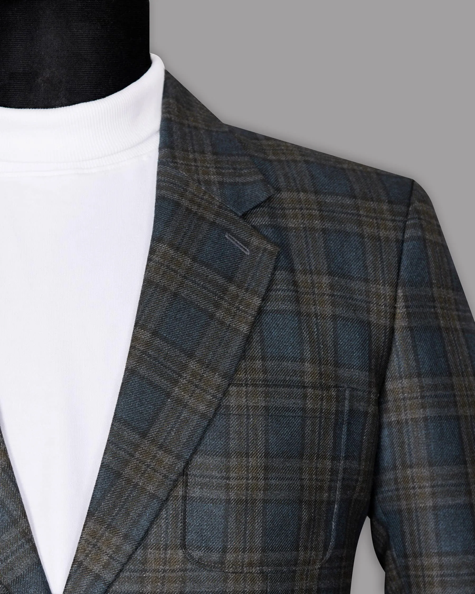 Bayoux Blue with brown Windowpane Wool Rich Blazer