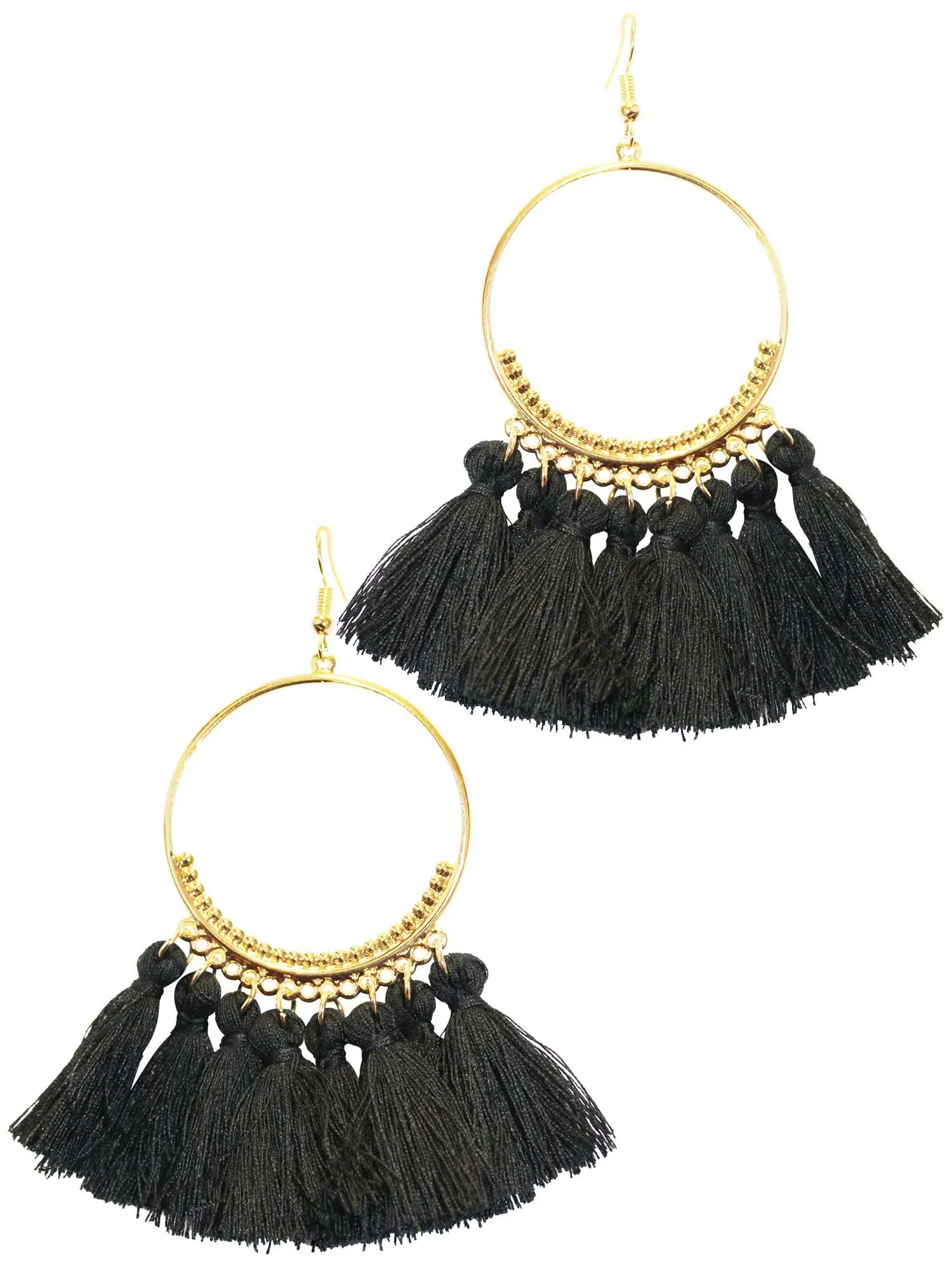 Big Hoop Golden Dangle Fringe Earrings