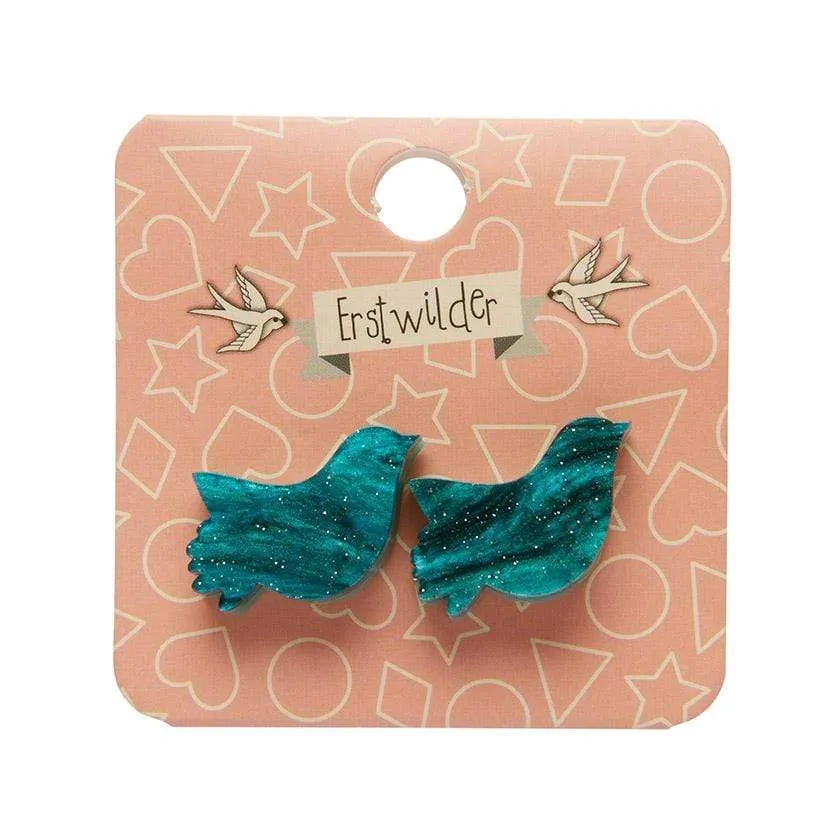 Bird Ripple Glitter Resin Stud Earrings - Green