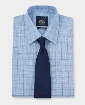 Blue Navy Prince Of Wales Check Classic Fit Formal Shirt - Single Cuff