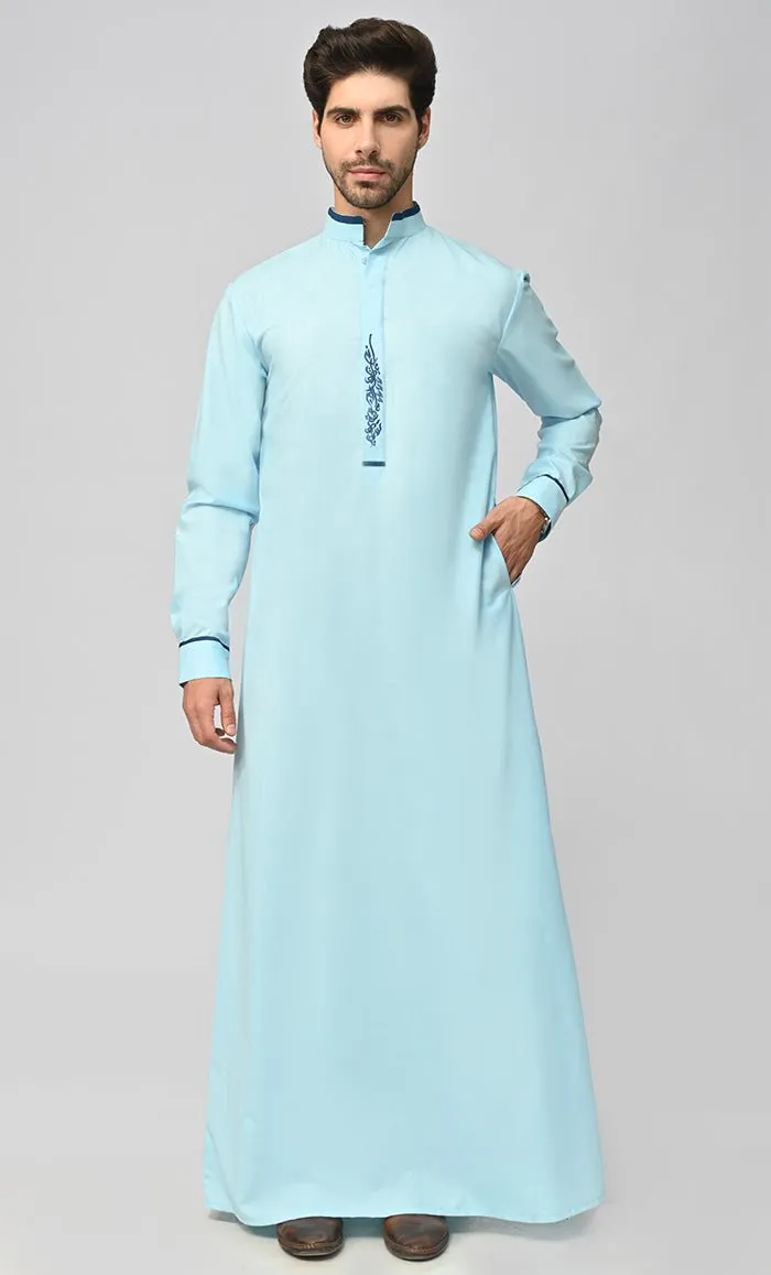 Buy Mens Arabian Contrasting Detailing Embroidered Thobe/Jubba With Pockets