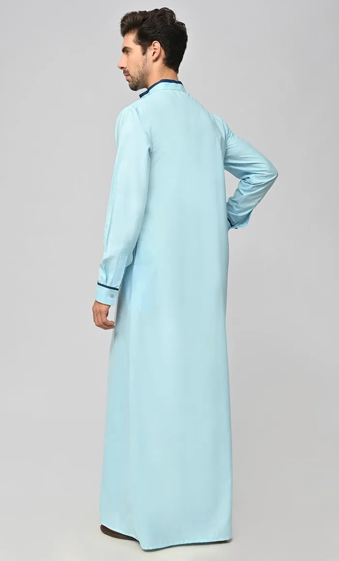 Buy Mens Arabian Contrasting Detailing Embroidered Thobe/Jubba With Pockets
