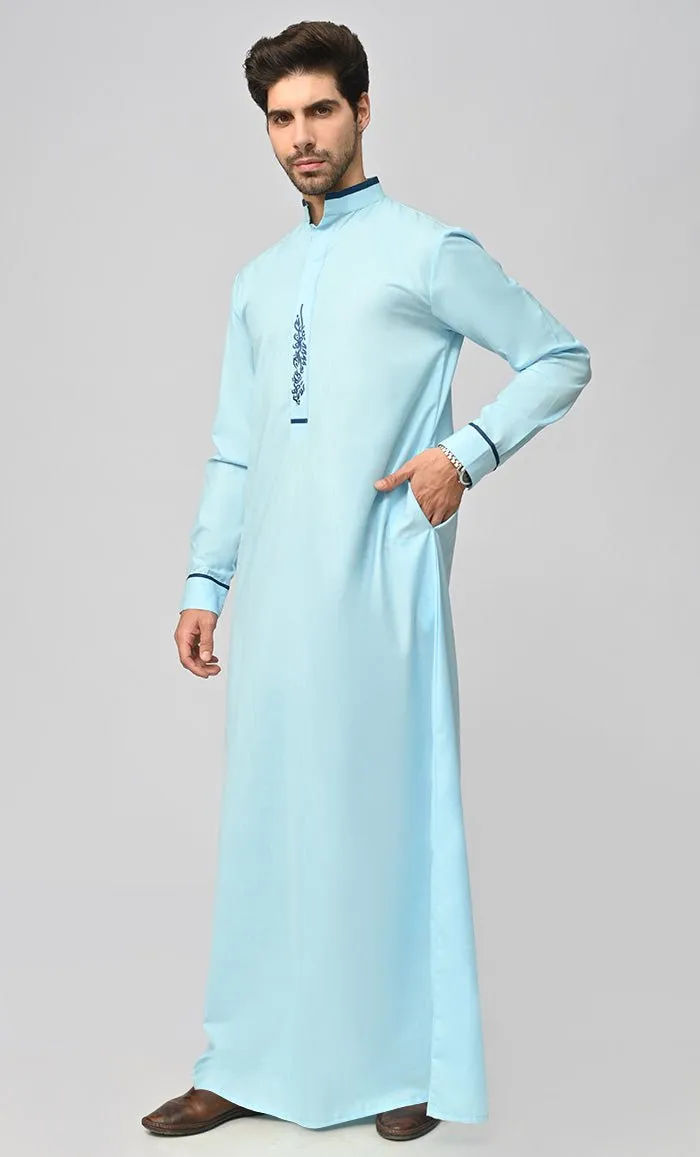 Buy Mens Arabian Contrasting Detailing Embroidered Thobe/Jubba With Pockets