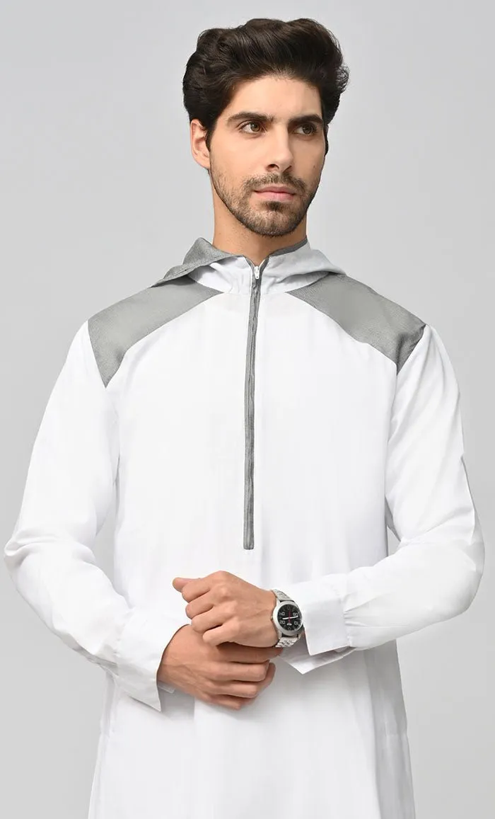 Buy Mens Grey Contrasted Thobe/Jubba With Pockets And Hood