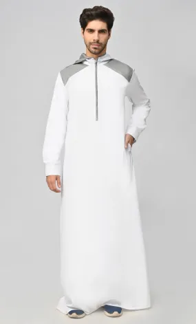Buy Mens Grey Contrasted Thobe/Jubba With Pockets And Hood Buy Mens Grey Contrasted Thobe/Jubba With Pockets And Hood
