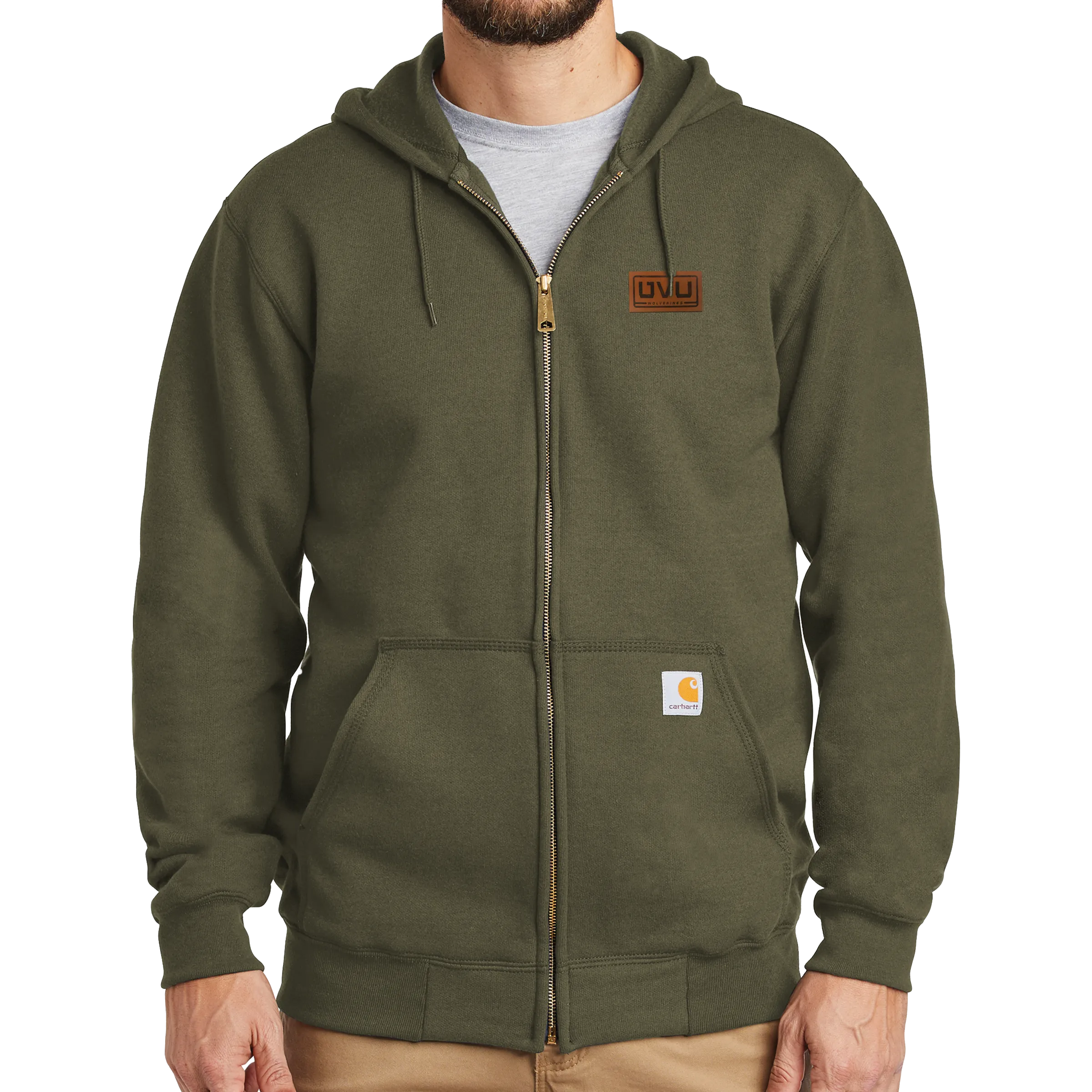 Carhartt Midweight Hooded Zip-Front Sweatshirt -  Pleather Mono Patch