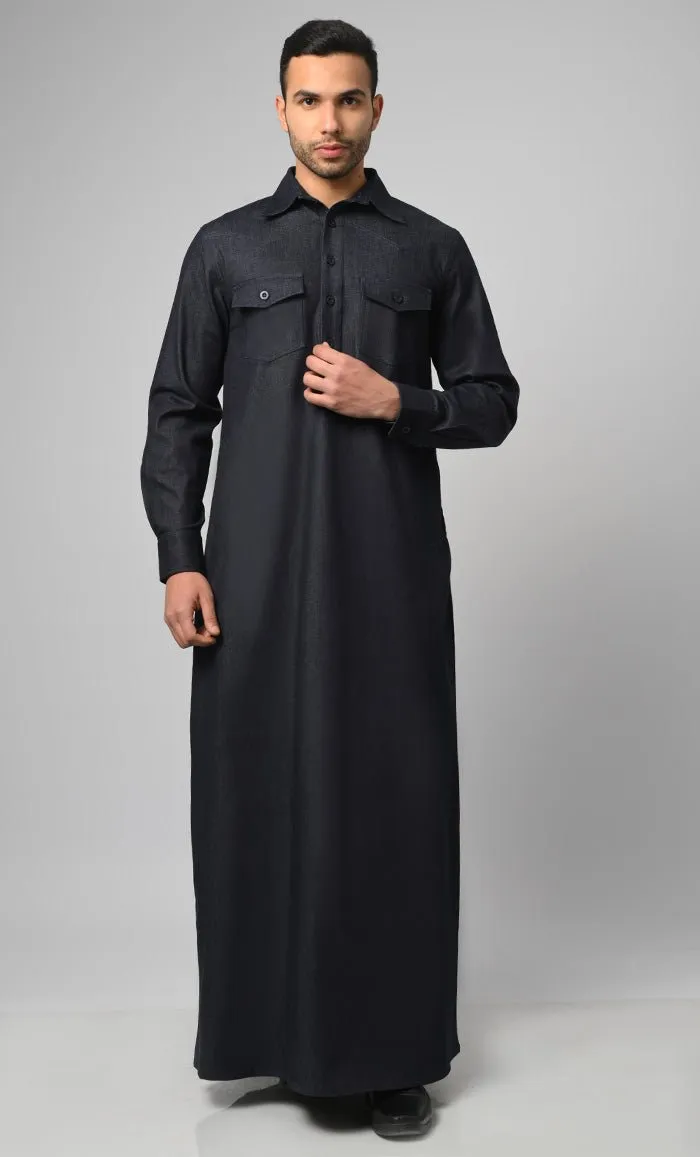 Casual Modest Denim Designer Thobe/Jubba For Men