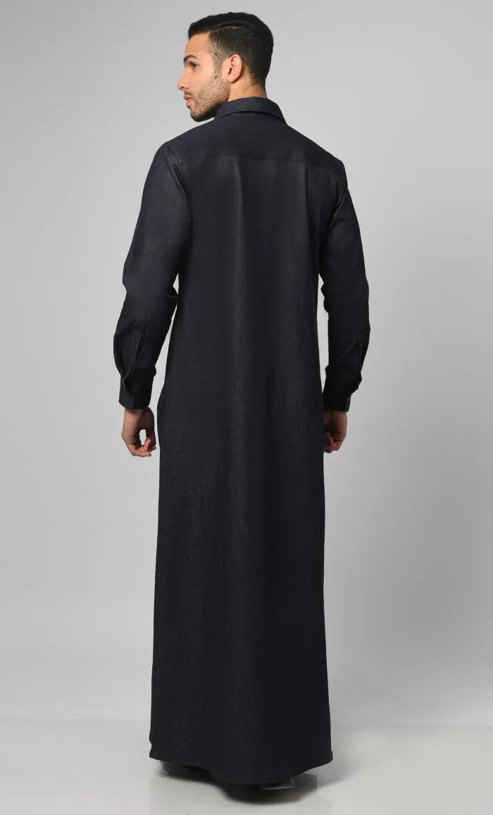 Casual Modest Denim Designer Thobe/Jubba For Men