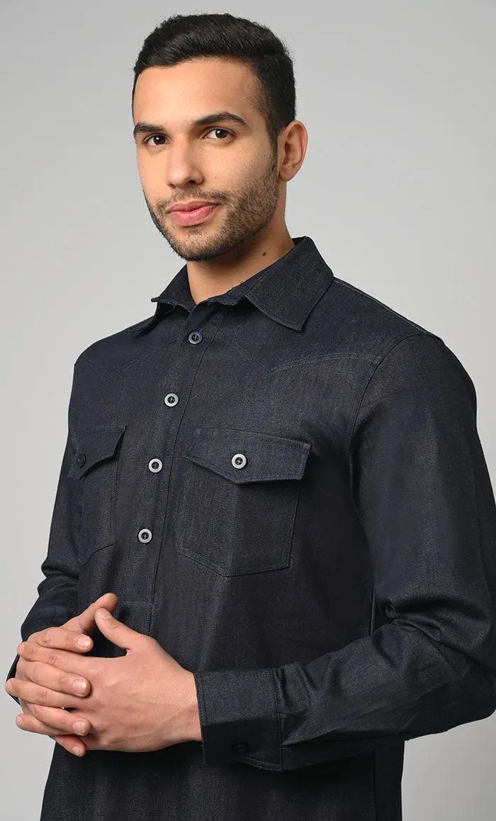 Casual Modest Denim Designer Thobe/Jubba For Men
