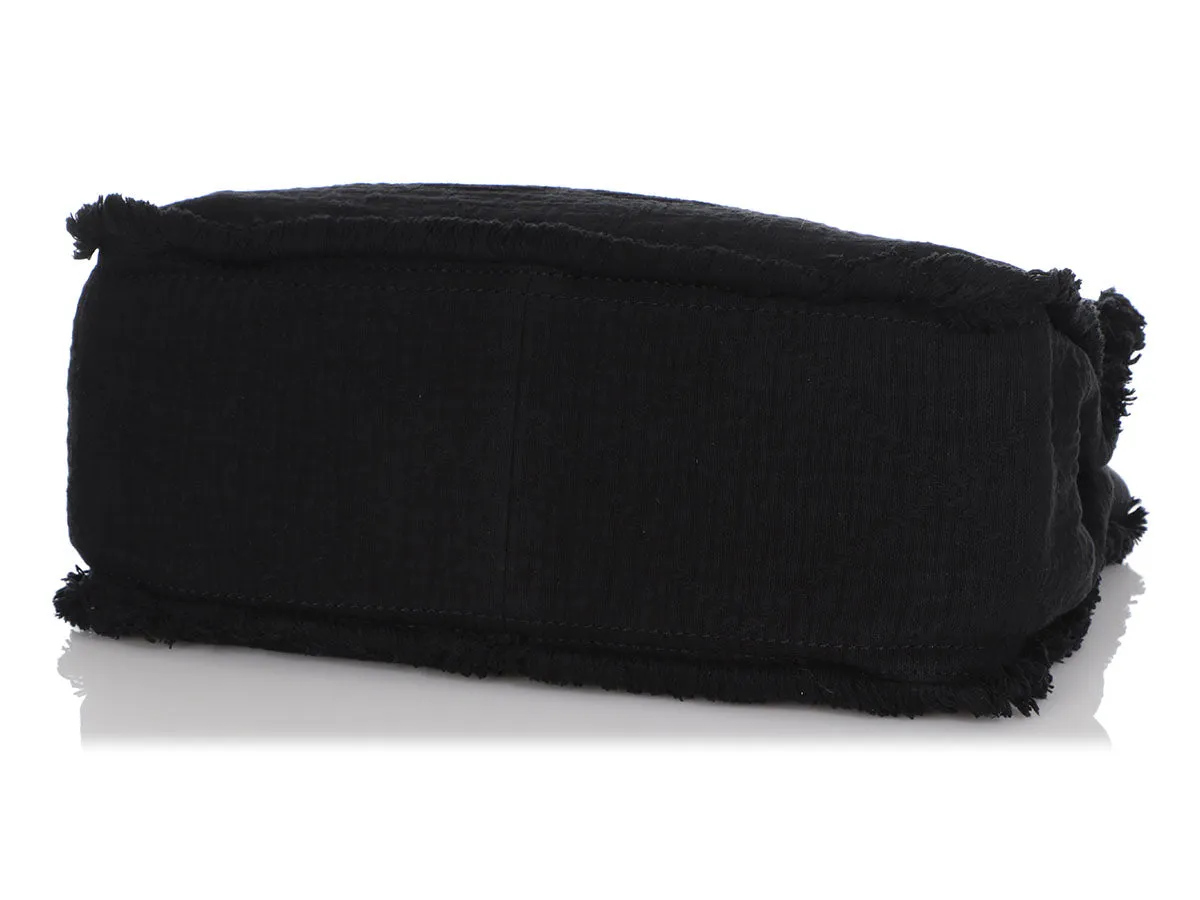 Chanel Black Quilted Fabric Deauville Fringed Tote