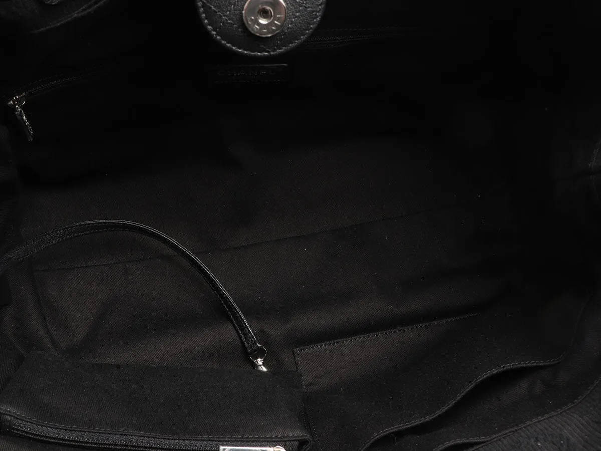 Chanel Black Quilted Fabric Deauville Fringed Tote