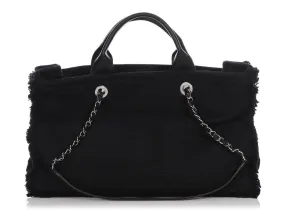 Chanel Black Quilted Fabric Deauville Fringed Tote