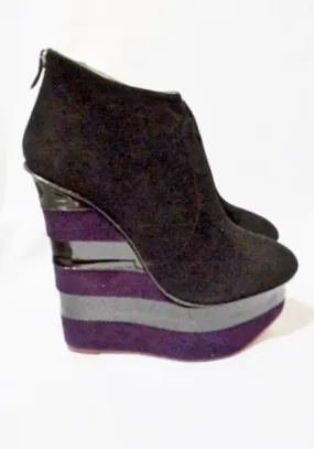 CHARLOTTE OLYMPIA BOWIE STRIPE WEDGE Bootie Shoe 36.5 6 BLACK Purple Platform CHARLOTTE OLYMPIA BOWIE STRIPE WEDGE Bootie Shoe 36.5 6 BLACK Purple Platform