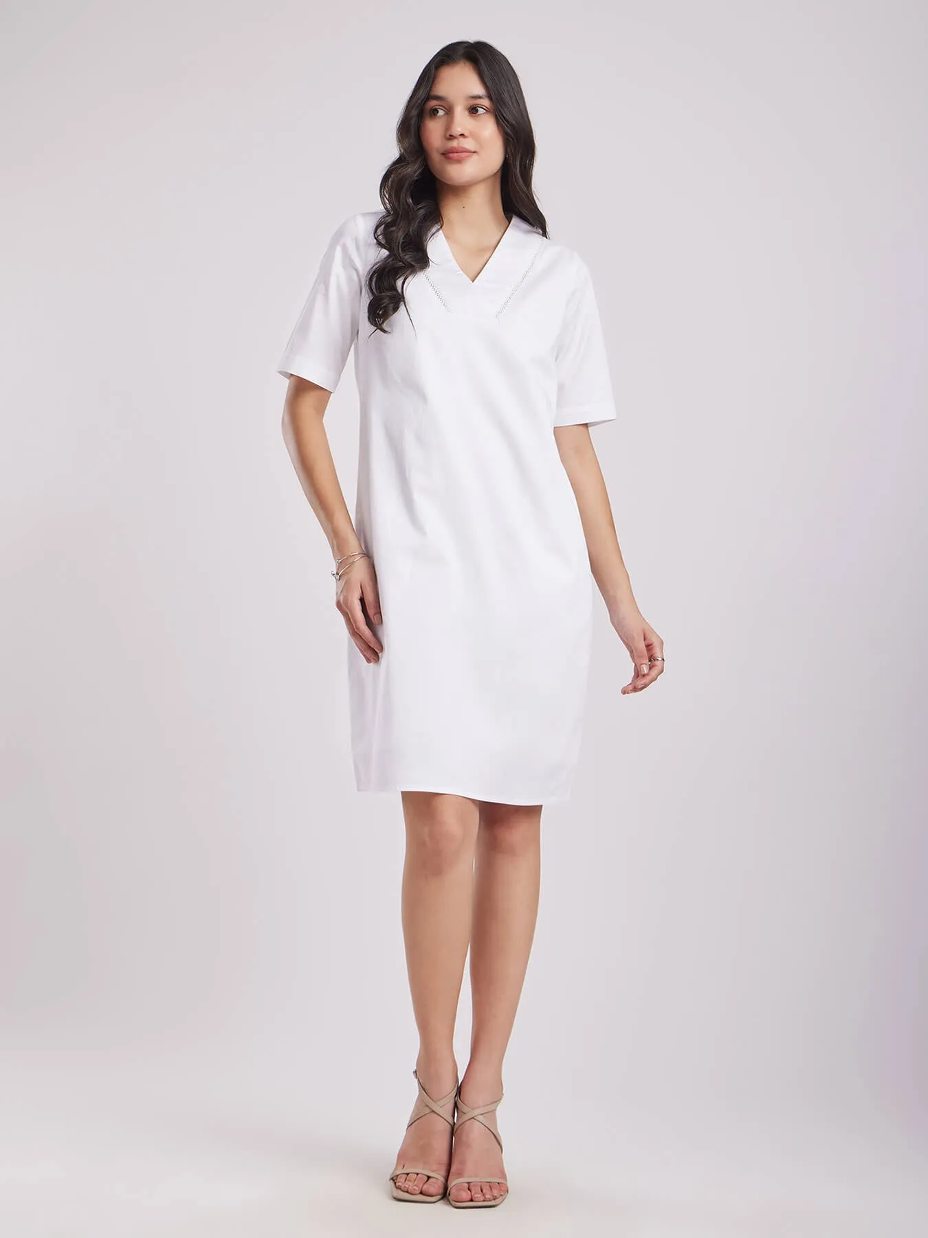Cotton Satin Lace Dress - White