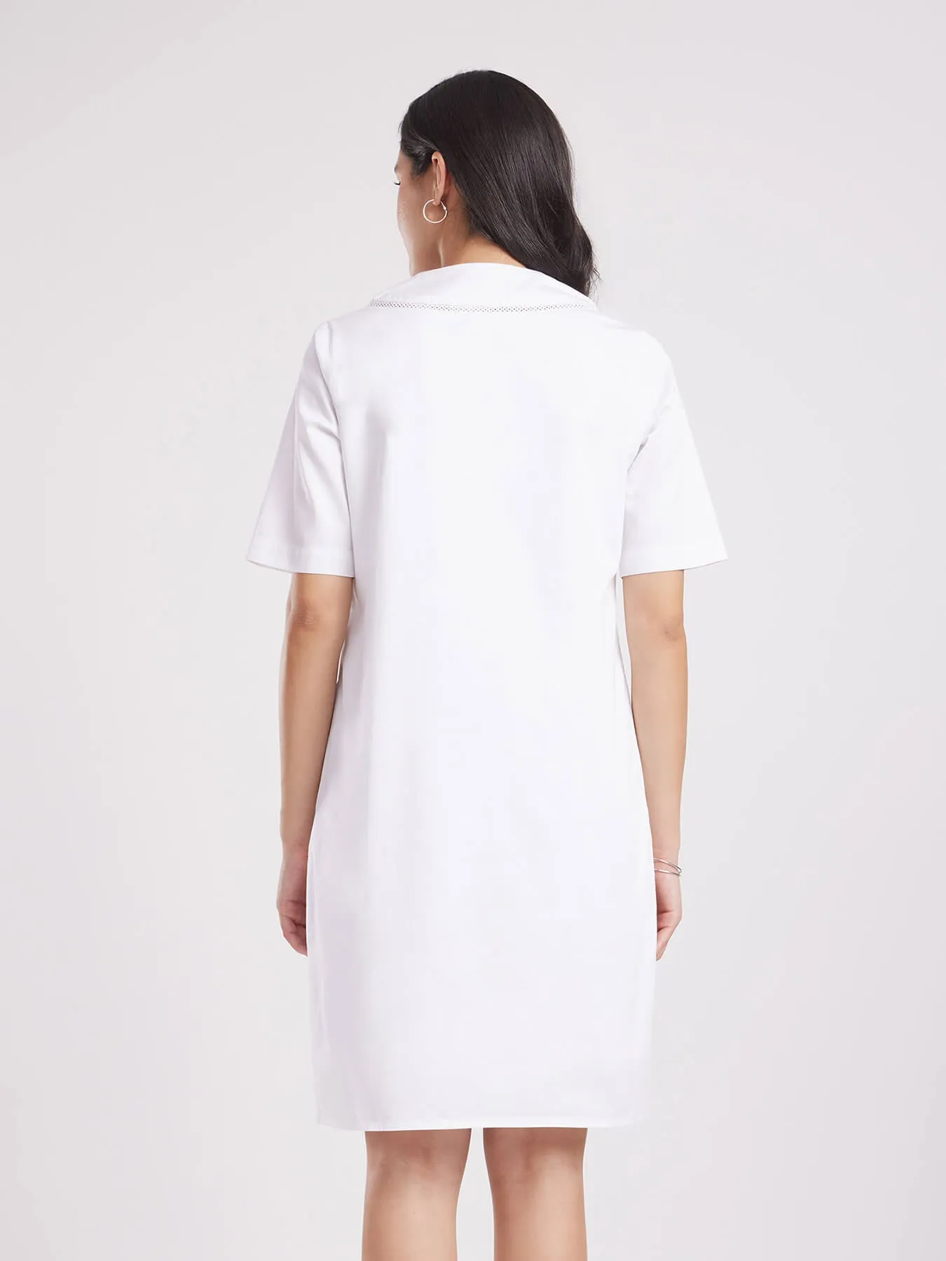 Cotton Satin Lace Dress - White