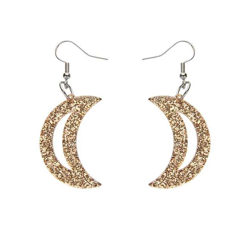 Crescent Moon Glitter Resin Drop Earrings - Gold
