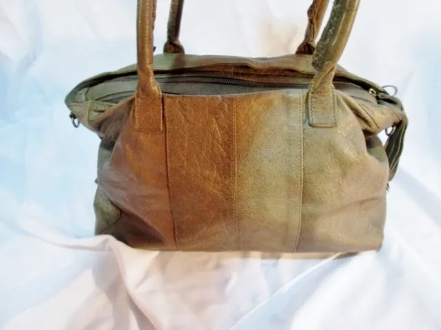 DAY & MOOD Anthropologie Leather Tote SHOULDER BAG Shopper LODEN GREEN Woven