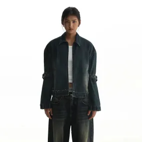 Distressed Strap Belts Denim Jacket Distressed Strap Belts Denim Jacket