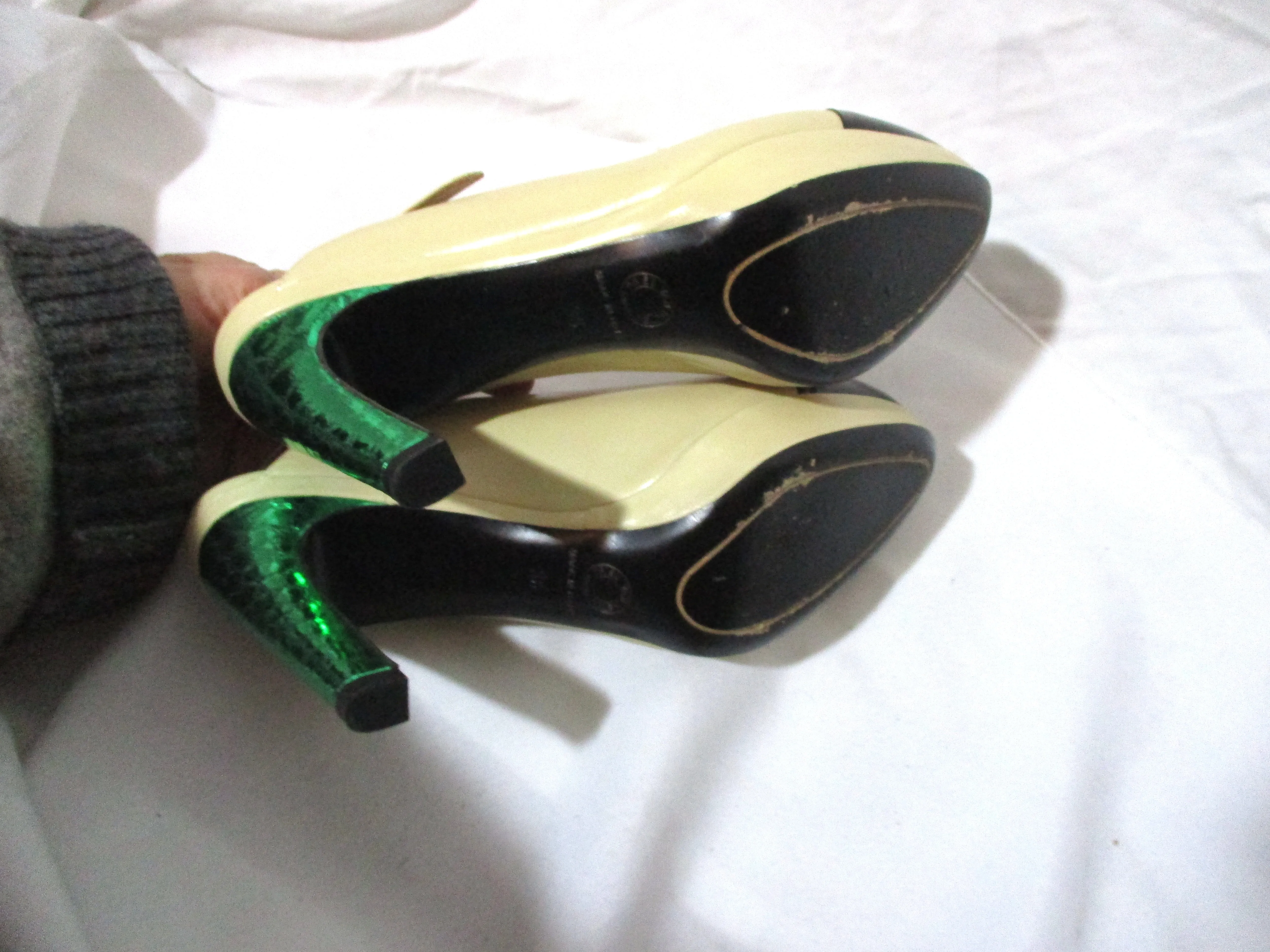 DRIES VAN NOTEN Snake Heel Metallic LEATHER High Heel Pump Shoe 38 Cap Toe