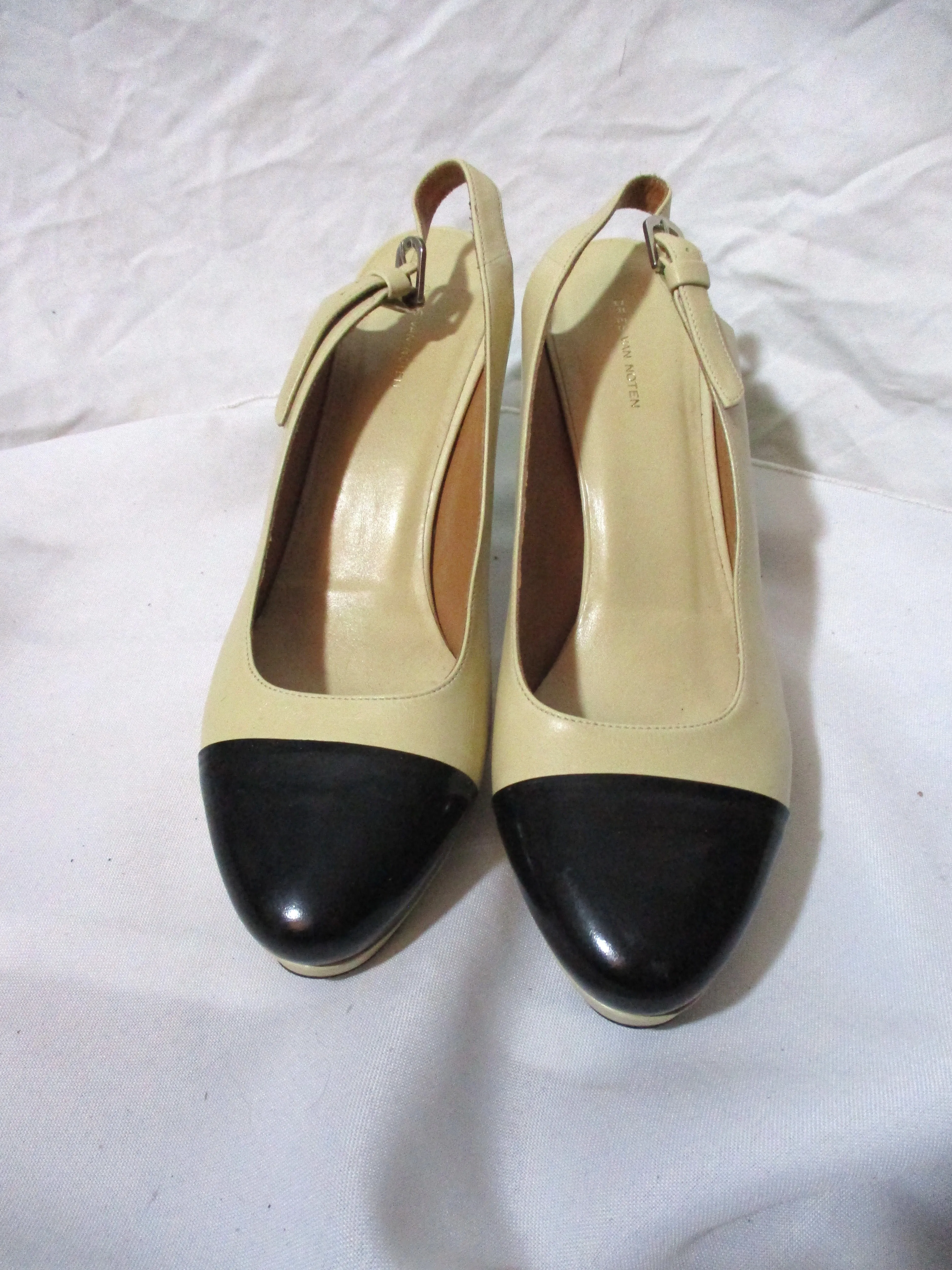 DRIES VAN NOTEN Snake Heel Metallic LEATHER High Heel Pump Shoe 38 Cap Toe