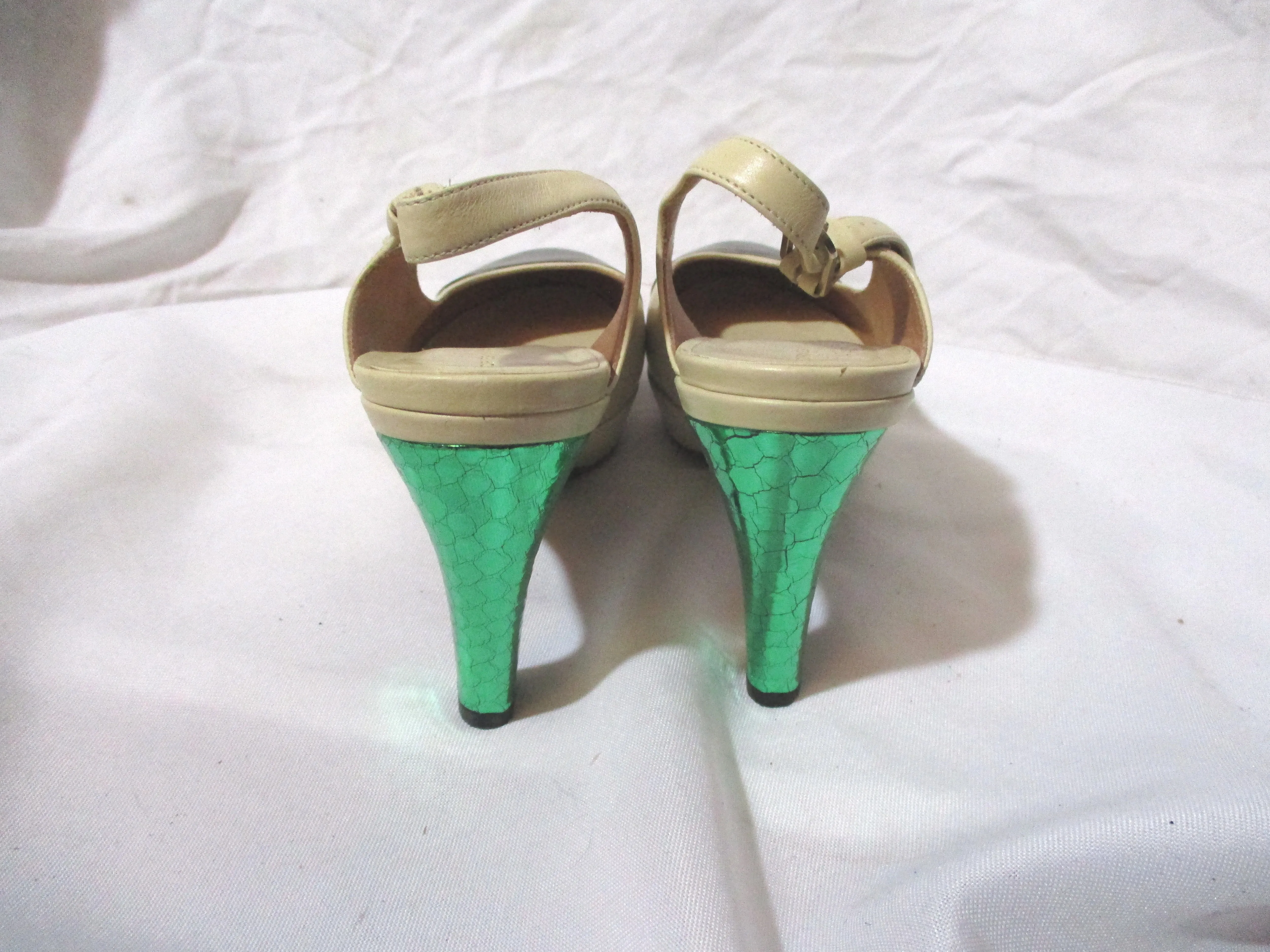 DRIES VAN NOTEN Snake Heel Metallic LEATHER High Heel Pump Shoe 38 Cap Toe