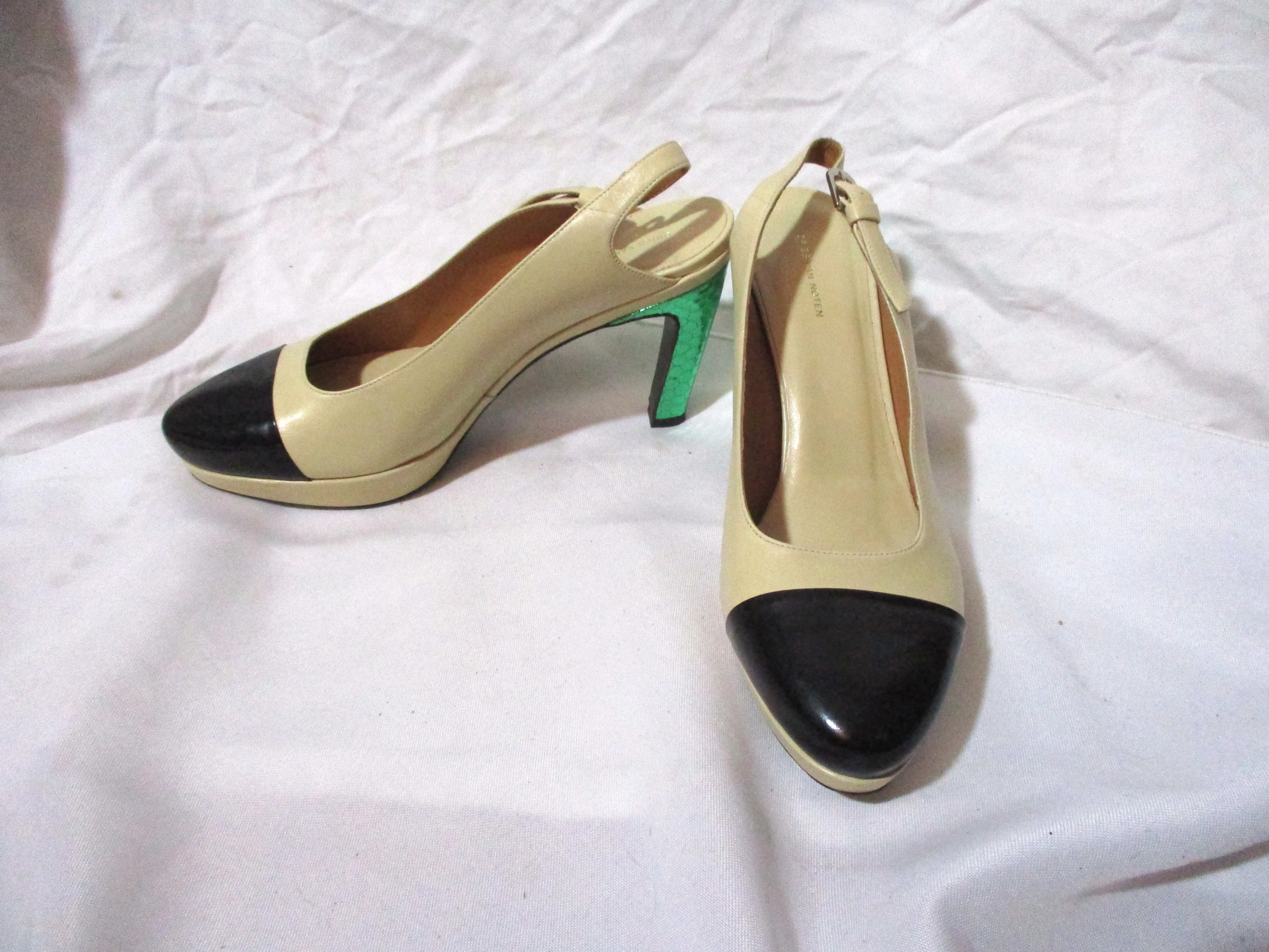 DRIES VAN NOTEN Snake Heel Metallic LEATHER High Heel Pump Shoe 38 Cap Toe