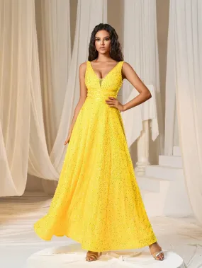 Elegant V Neck Sleeveless Sequin A-line Dresses