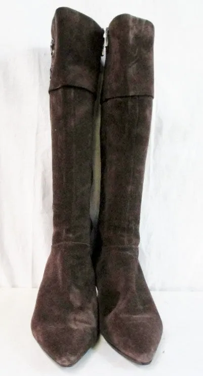 ELLEN TRACY Sport PATSY Leather Suede Over Knee High Heel BOOT BROWN 9.5 Shoe