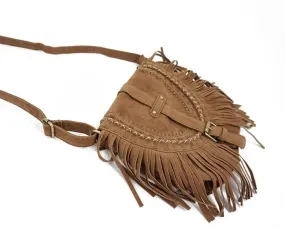 Fringed Messenger Bag: Bohemian Saddle Shoulder & Crossbody Bag with Fringed Detailing Fringed Messenger Bag: Bohemian Saddle Shoulder & Crossbody Bag with Fringed Detailing