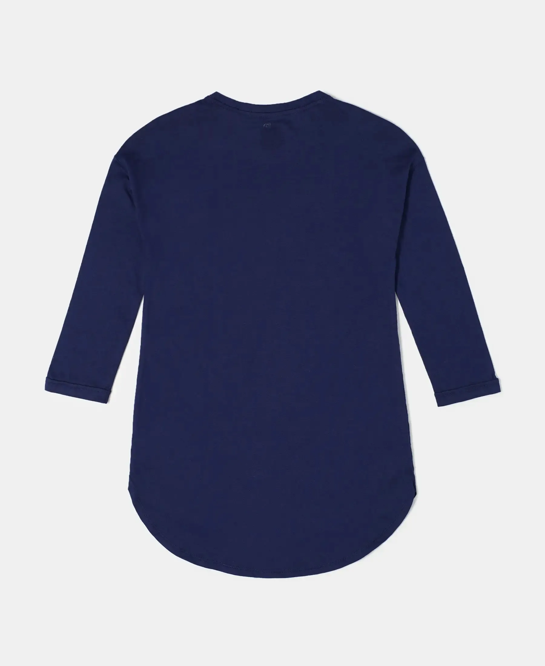 Girl's Super Combed Cotton Graphic Printed Long Length T-Shirt - Imperial Blue Printed