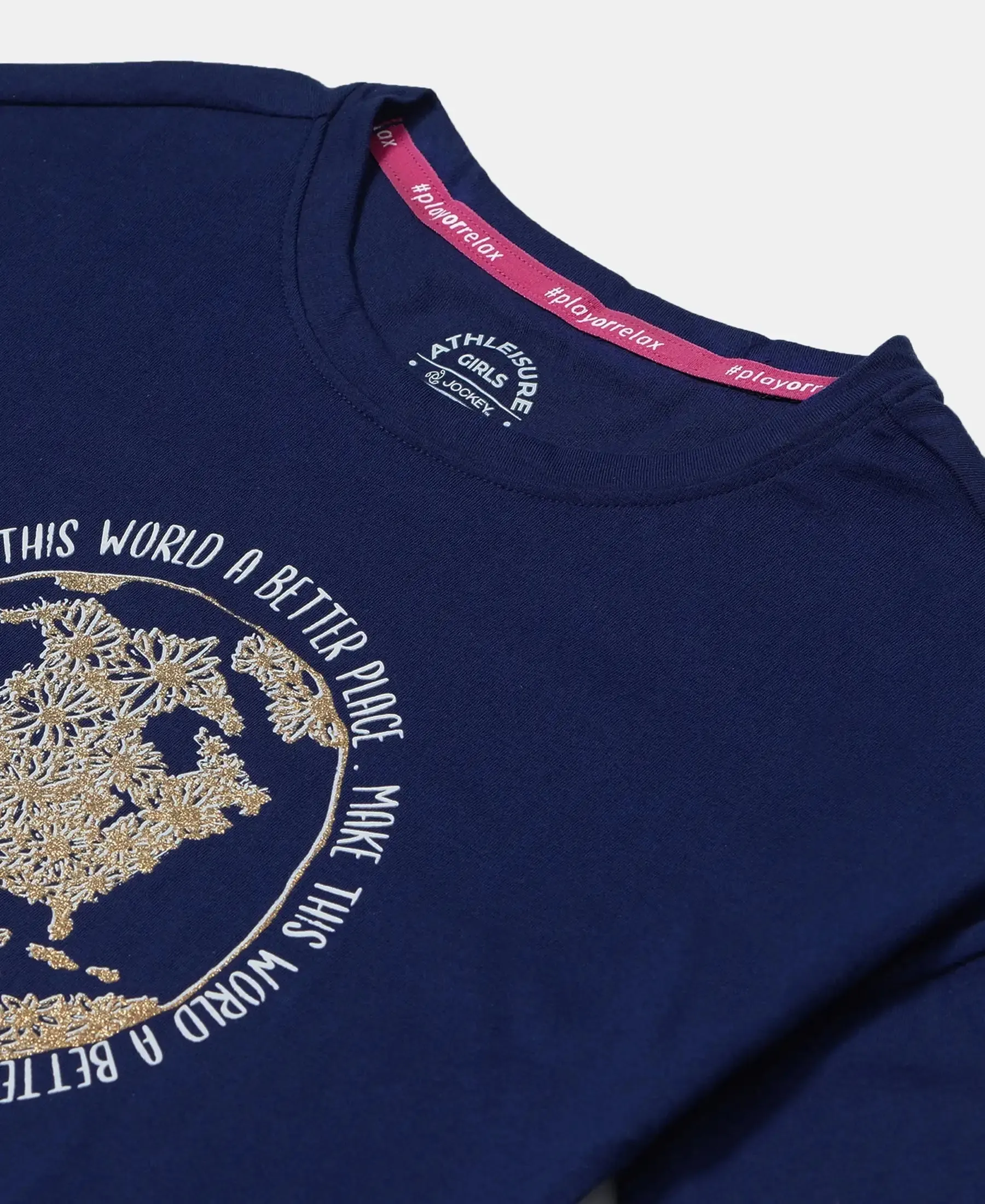 Girl's Super Combed Cotton Graphic Printed Long Length T-Shirt - Imperial Blue Printed