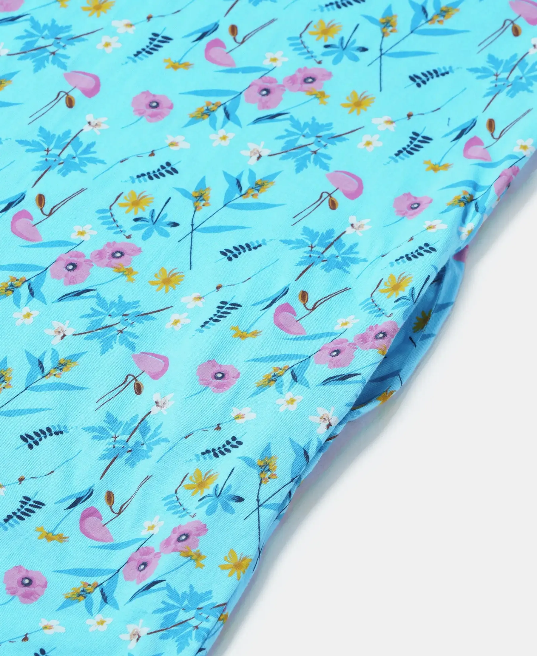 Girl's Super Combed Cotton Printed Dress with Matching Headband - Blue Curacao Printed